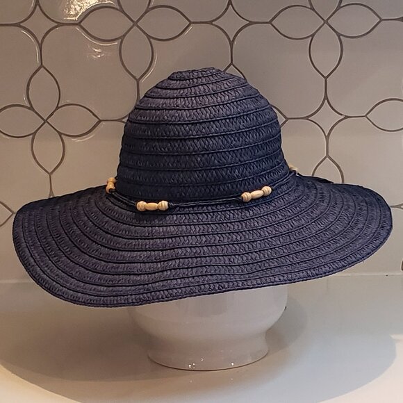 Panama Jack Navy Paper Braid Sun Hat with Beads - Picture 6 of 11